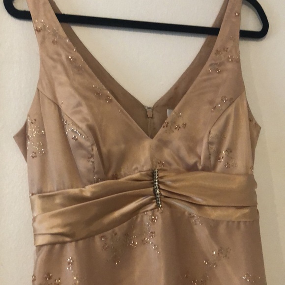 Gold Satin Chiffon Cocktail Dress - Picture 3 of 6